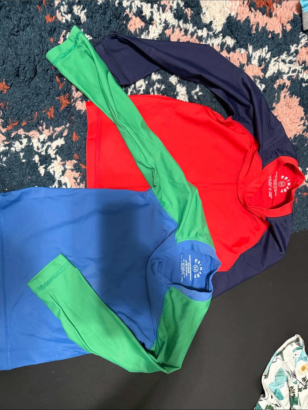 Primary Colorblock Swim Tops in Blue, Green & Red